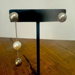 Authentic Dual purpose Tahiti and White south sea pearl dangling earrings